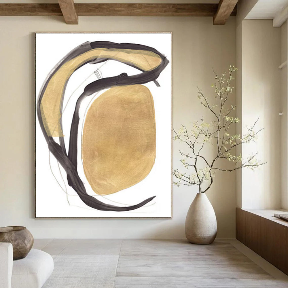 Gold and Black Curved Forms Abstract Painting ADGE223