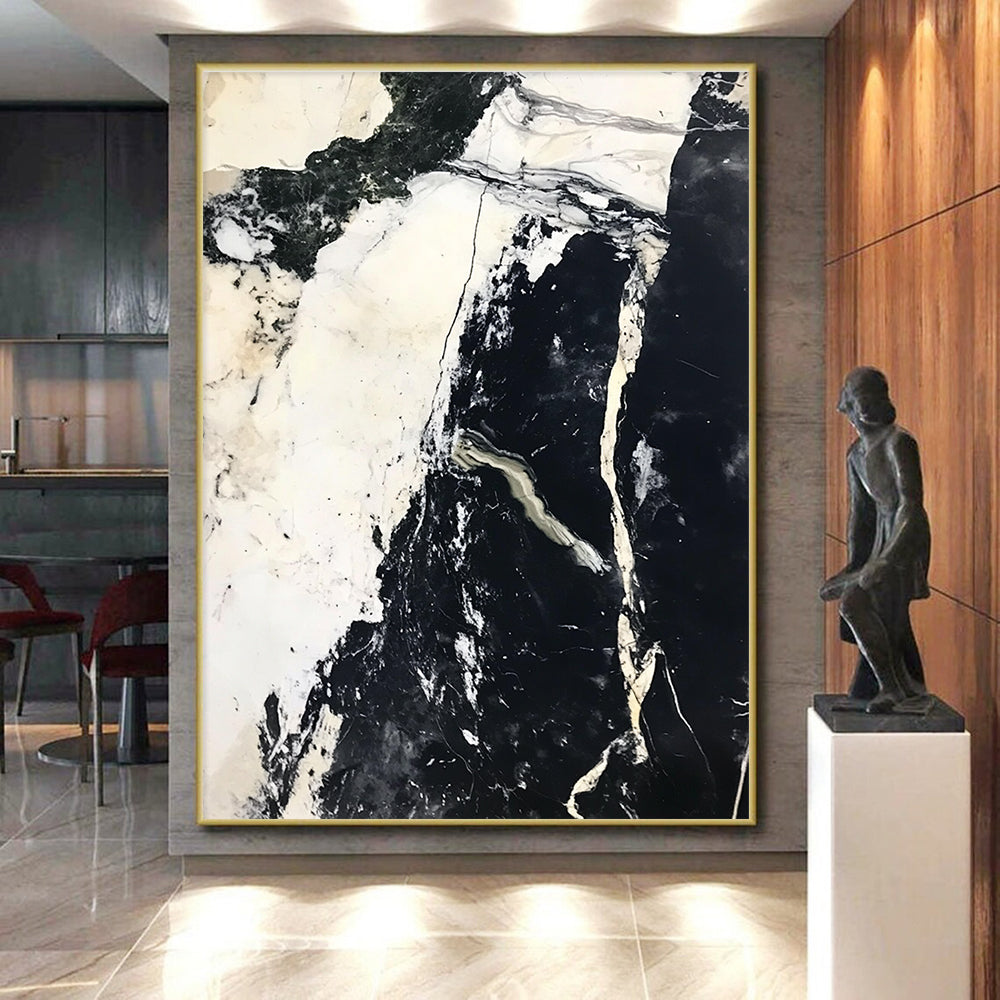 Black White Marble Abstract Painting with Natural Patterns GER743