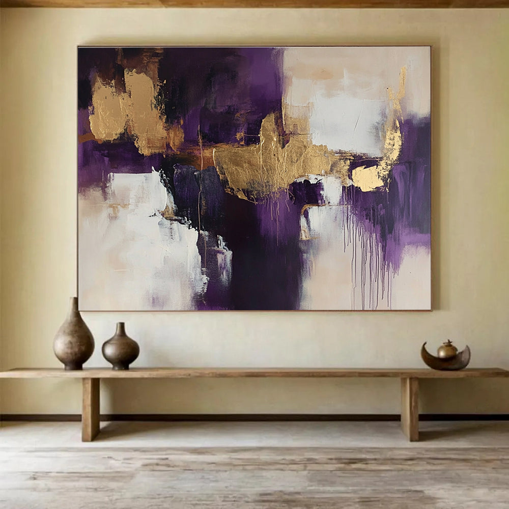 Purple and Gold Abstract Painting with Luxurious Tones DYP371