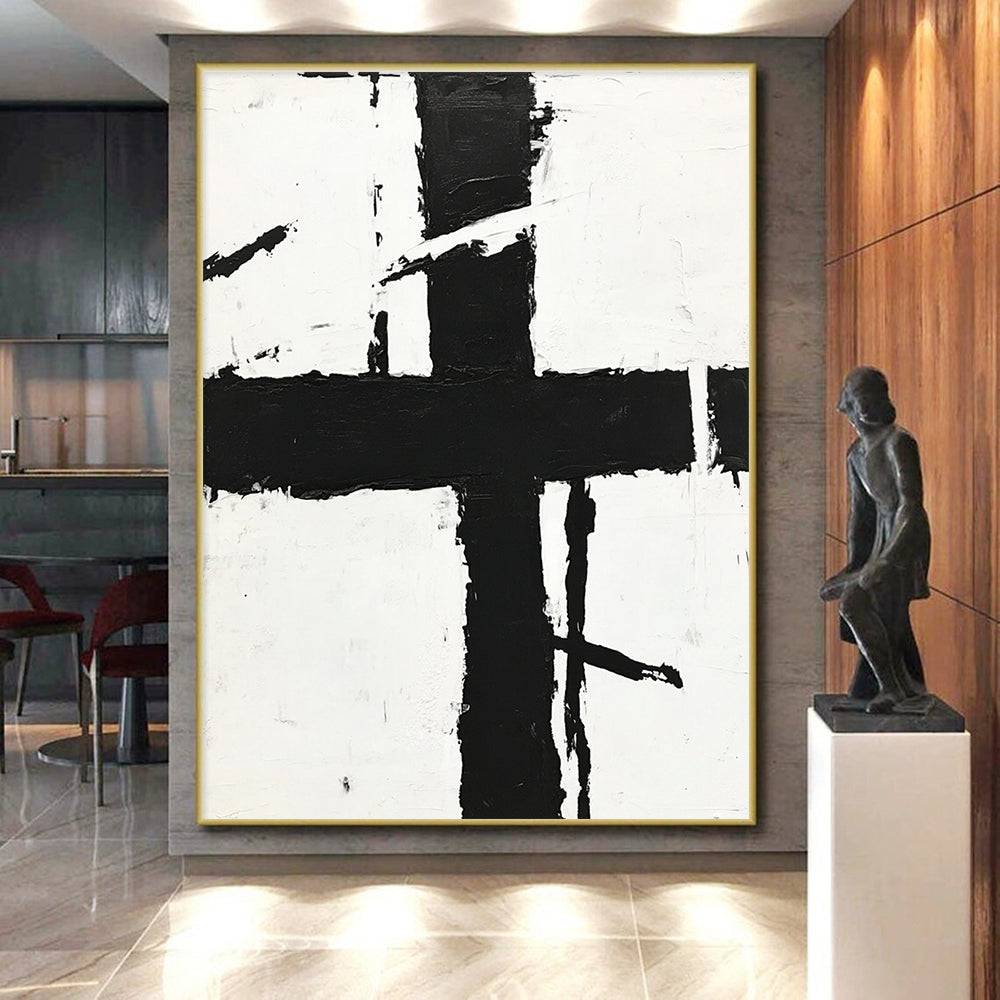 Expressive Black Cross Abstract with White Background GER349