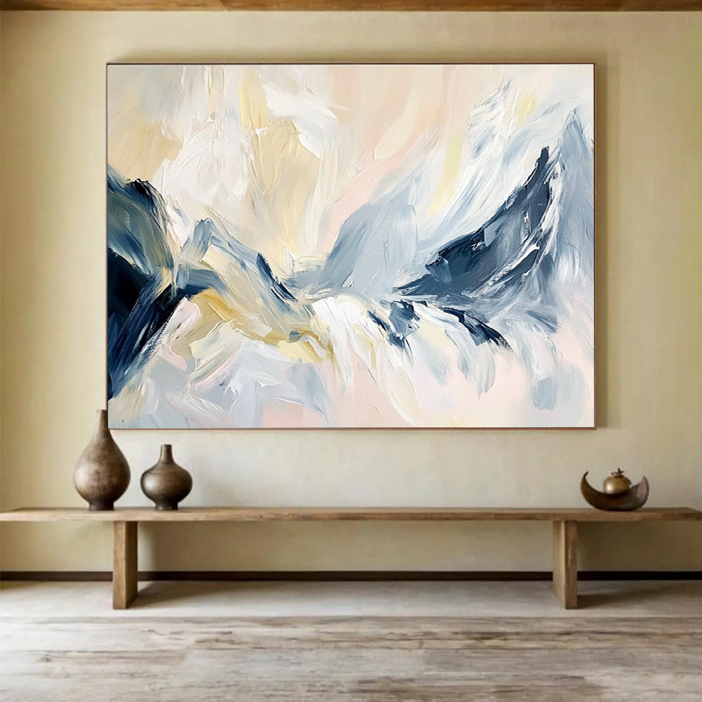 Soft Mountain Abstract Painting with Blue and Beige Tones DYP358