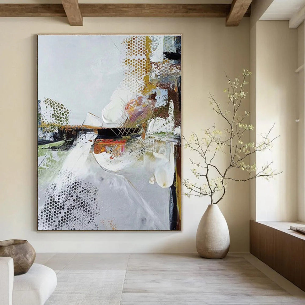 Grey Colorful Textured Abstract Painting ADGE047