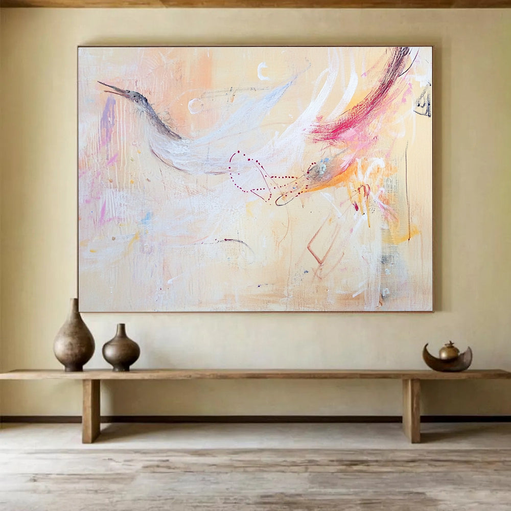 Ethereal Abstract Birds Painting with Soft Tones DYP543