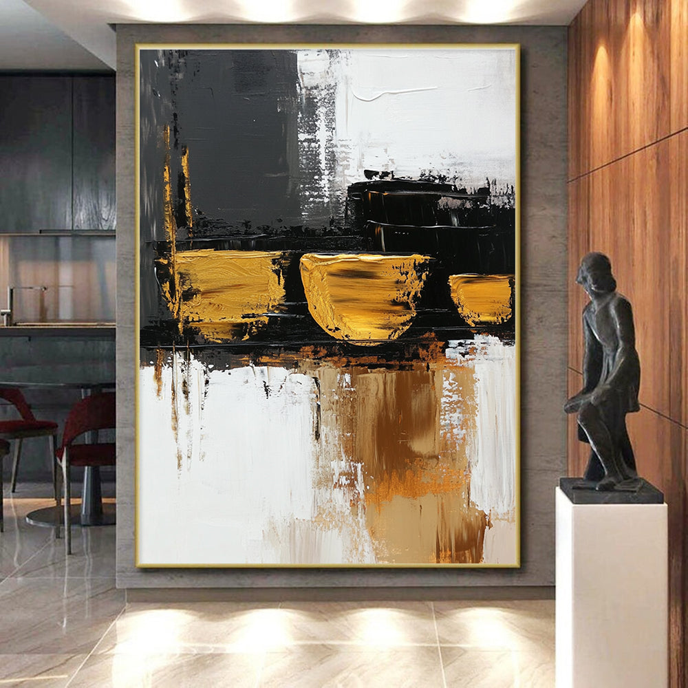 Gold Accent Abstract with Black White and Gray Layers GER368