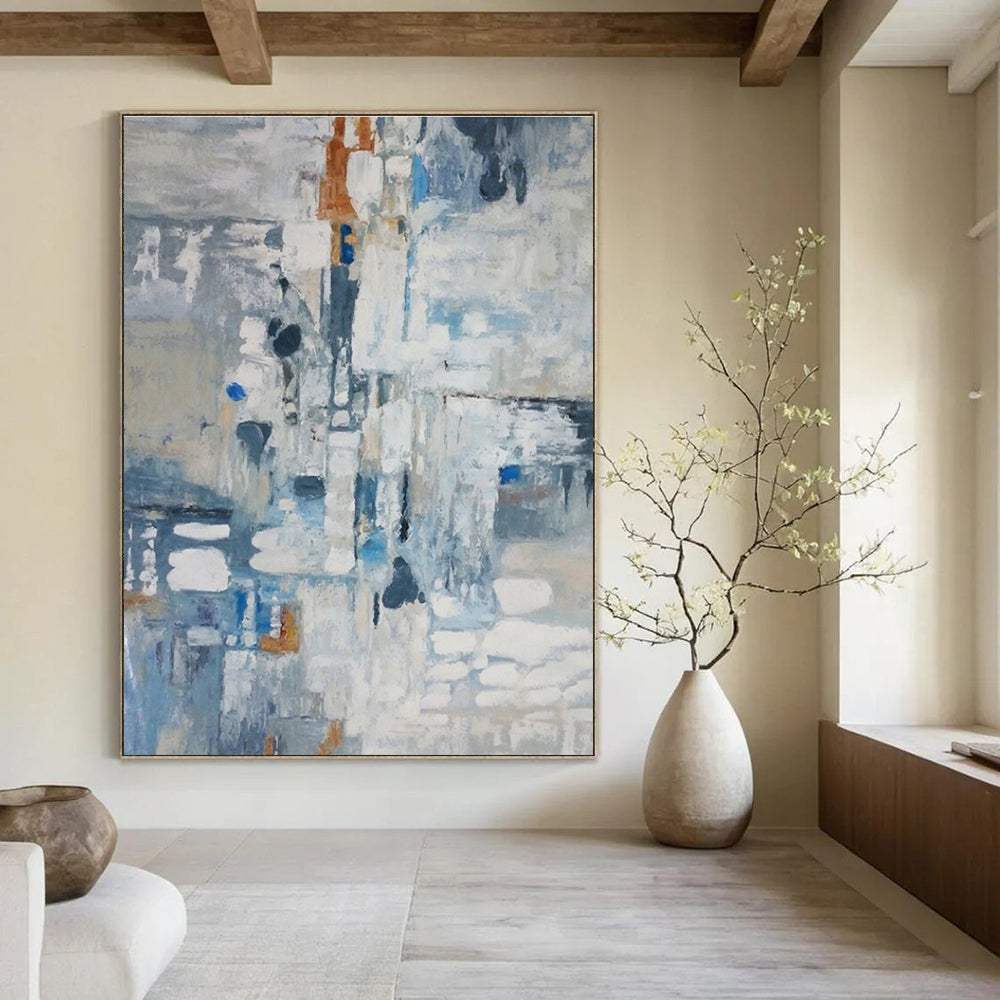 Blue Grey White Abstract Painting ADGE028