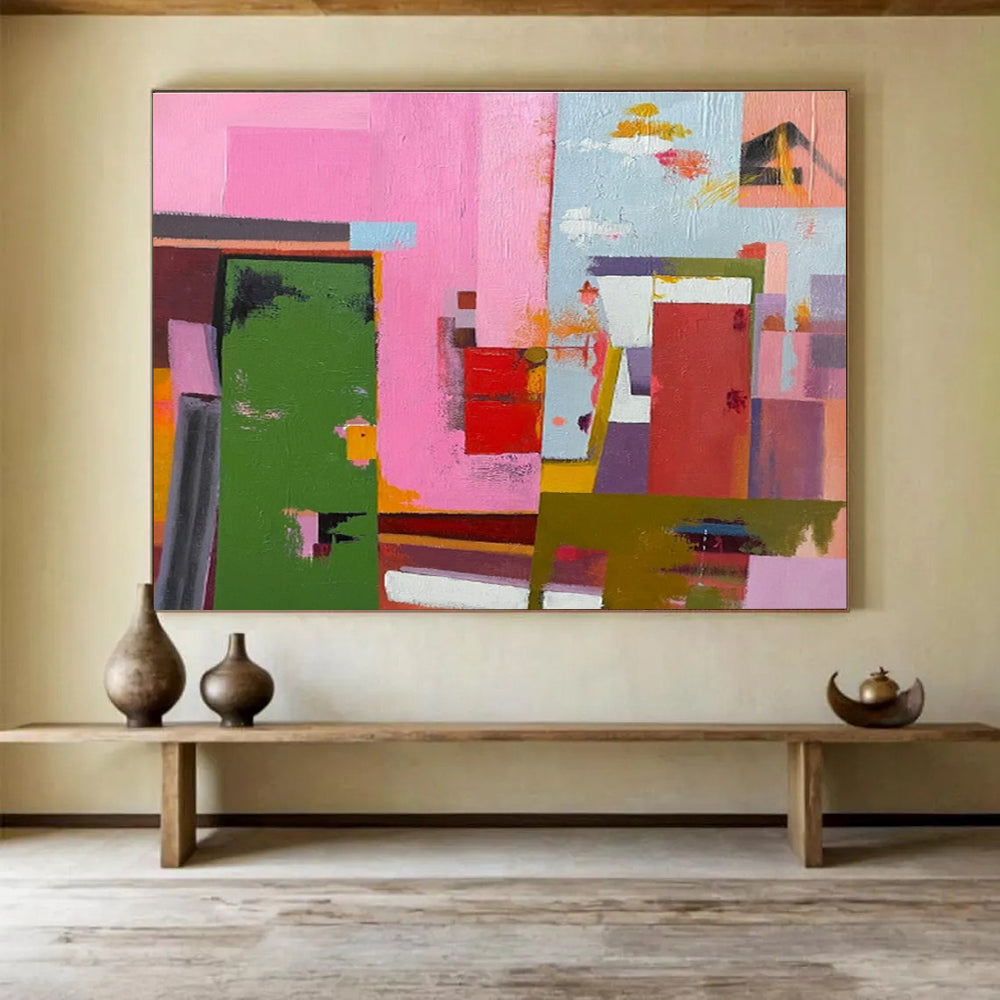 Pink and Colorful Blocks Abstract Architectural Painting THY013