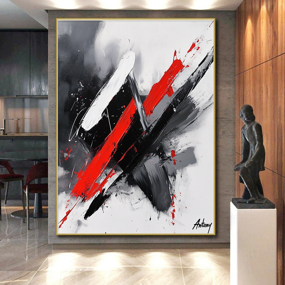 Dynamic Red Black and White Abstract Expressionist Painting GER245