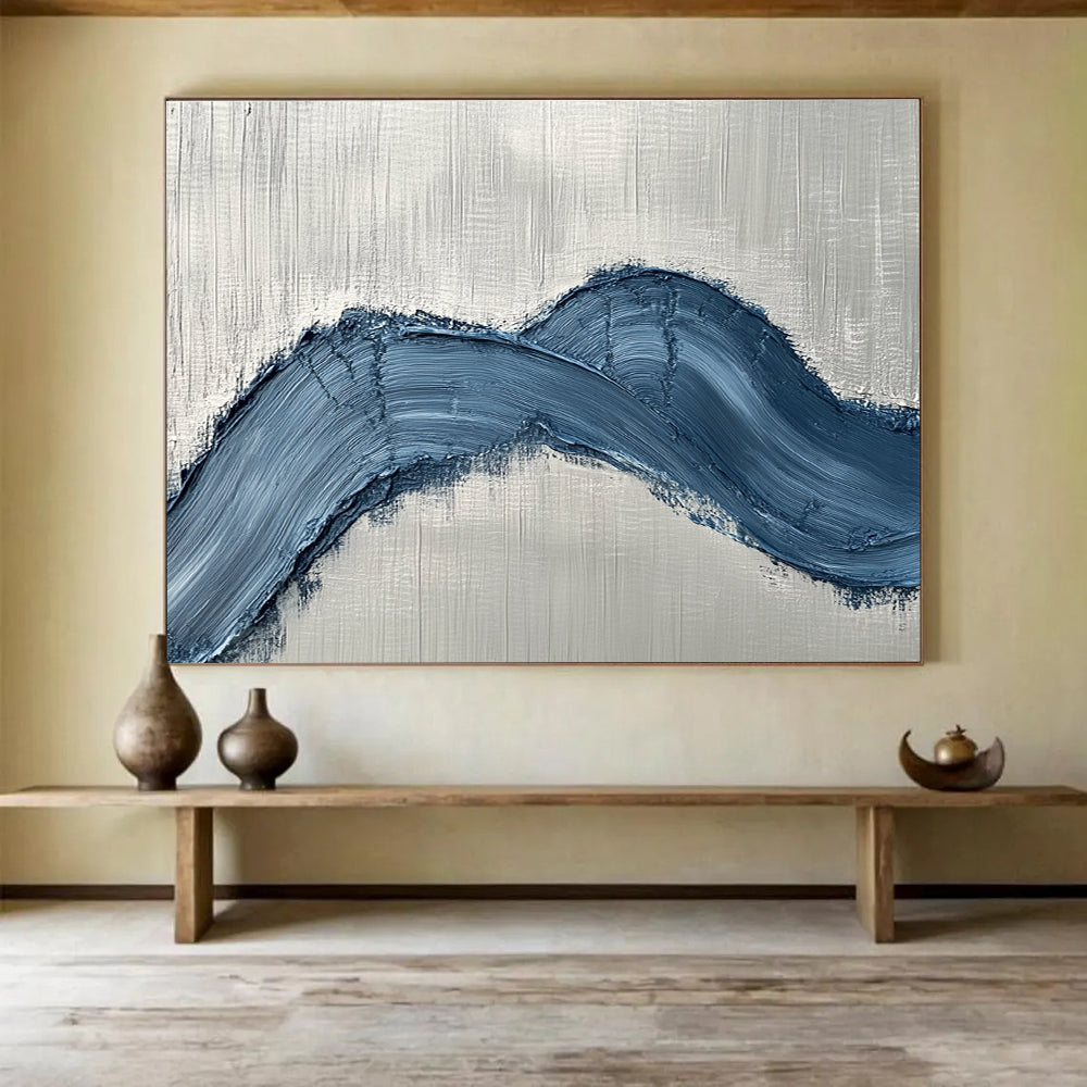 Blue Gray Textured - Curved Impasto Abstract Painting DYP044