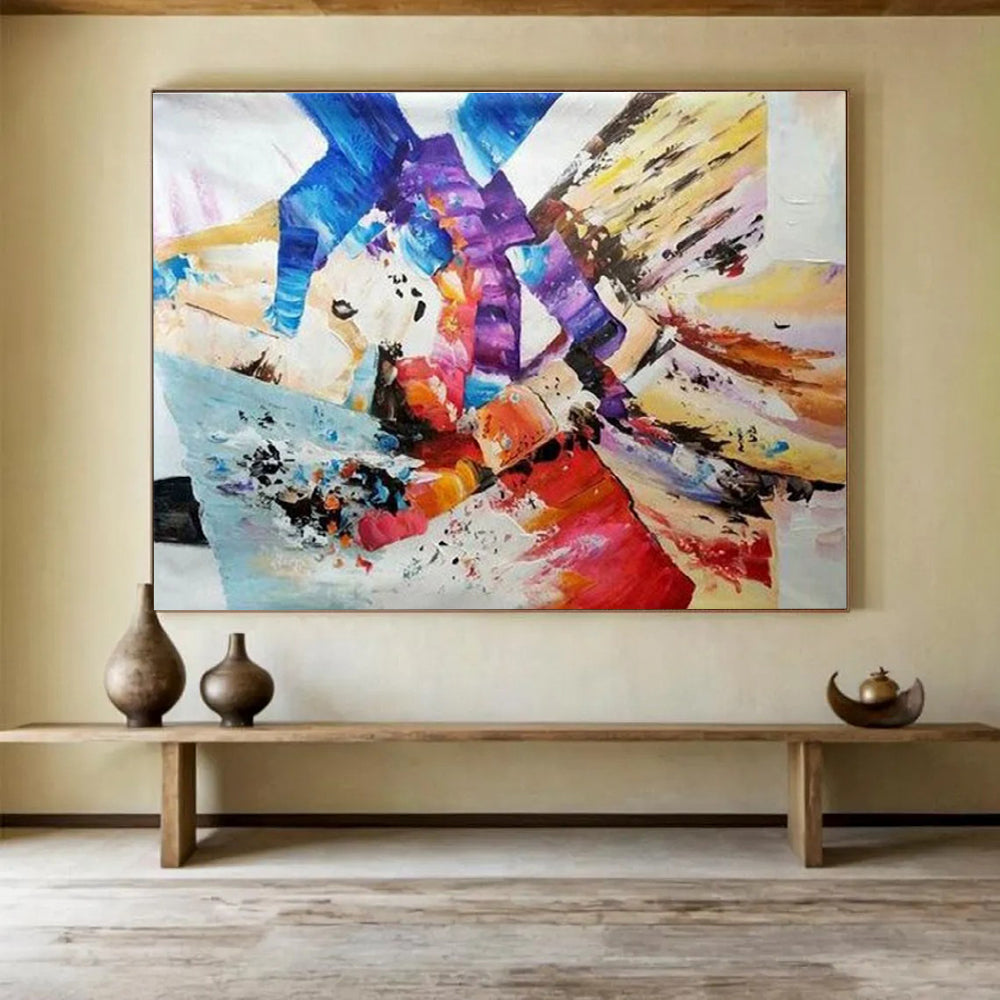 Colorful Geometric Collage Abstract Painting with Mixed Shapes and Hues THY283