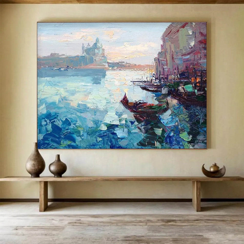 Blue Pink Venice Canal Abstract Painting THY462
