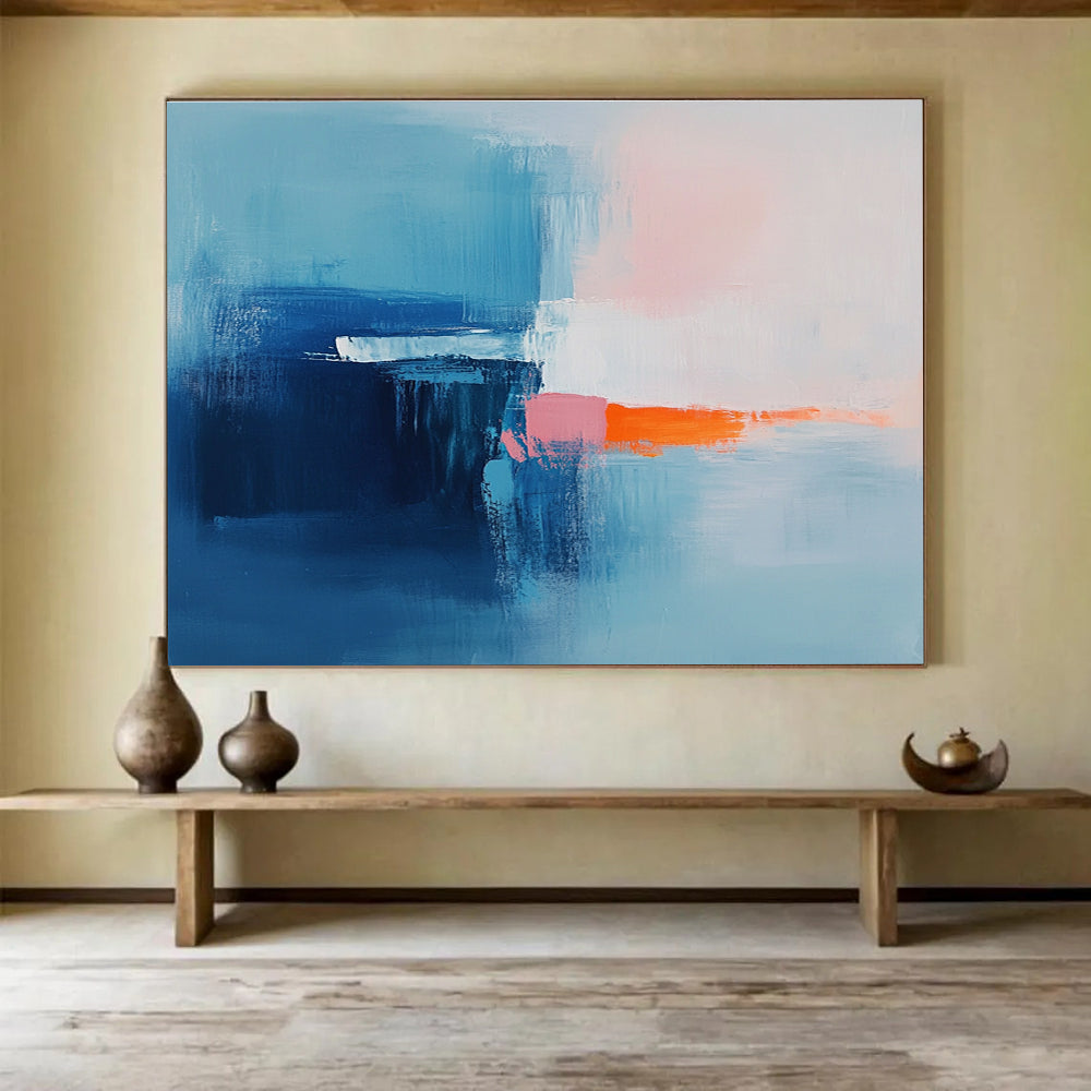 Blue and Orange Abstract Painting with Dynamic Brushstrokes DYP412