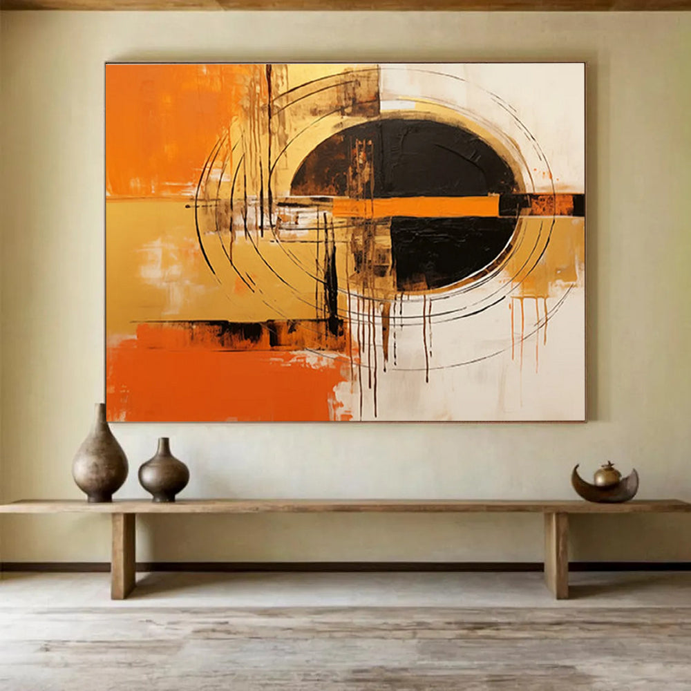 Orange Black and Gold Circular Abstract Painting THY104