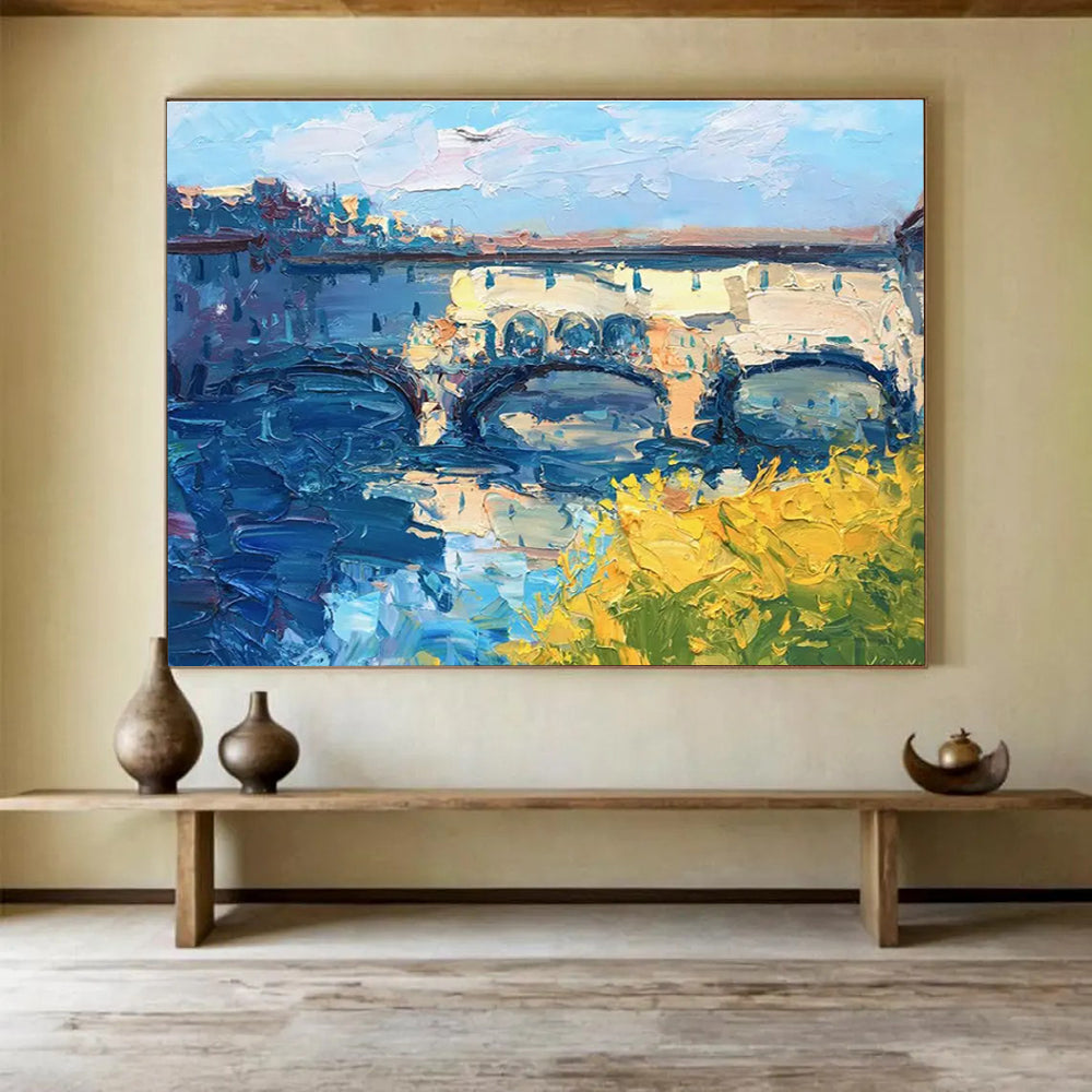 Bridge with Yellow Blossoms Abstract Painting THY435