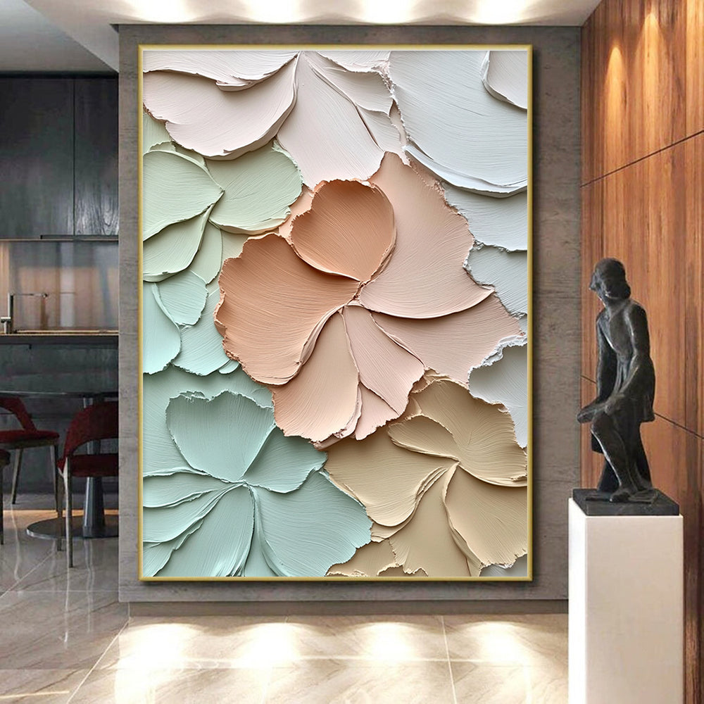 Pastel - Colored Floral Relief Abstract Painting with Textured Petals GER001