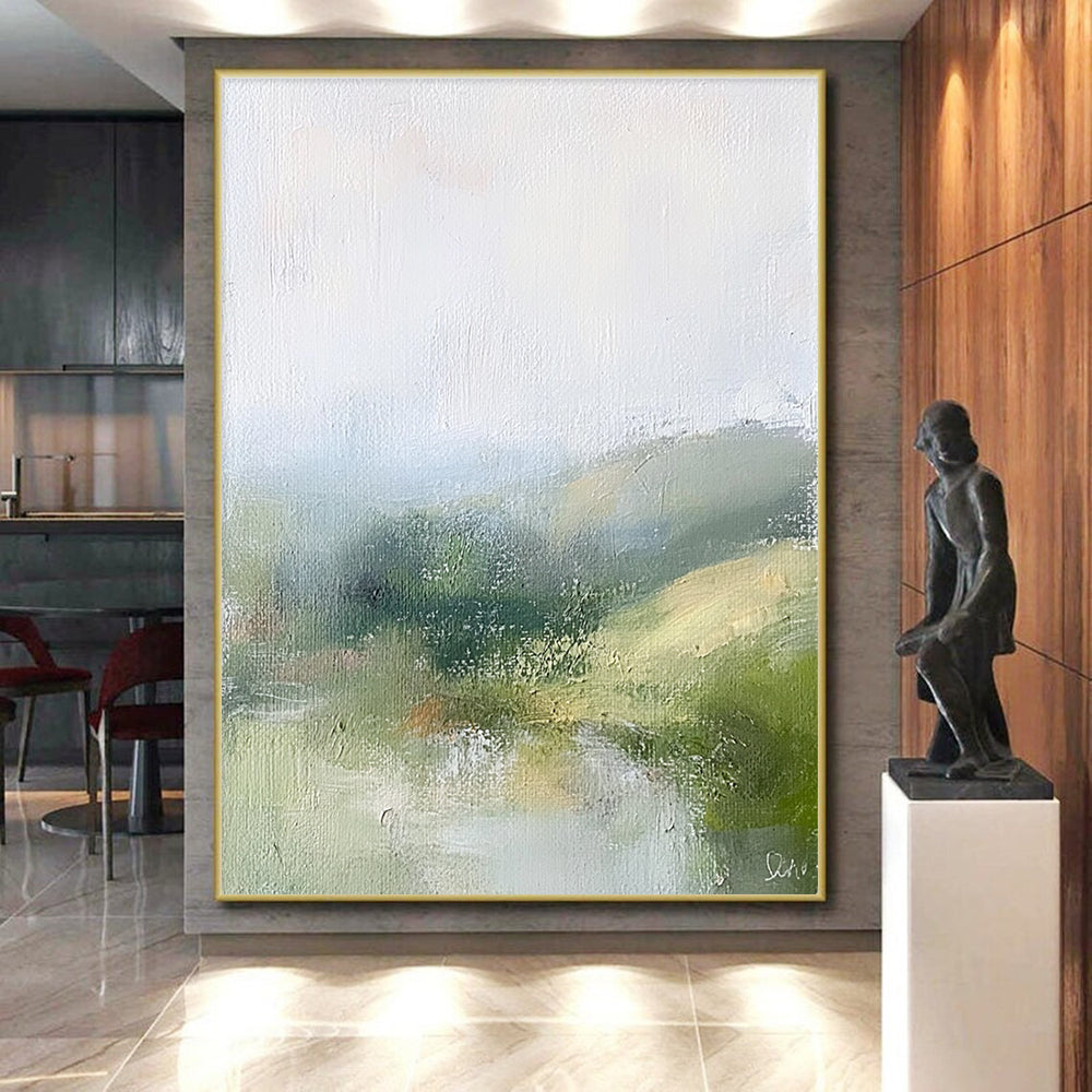 Soft Landscape Abstract Painting with Muted Green and Blue Tones GER184
