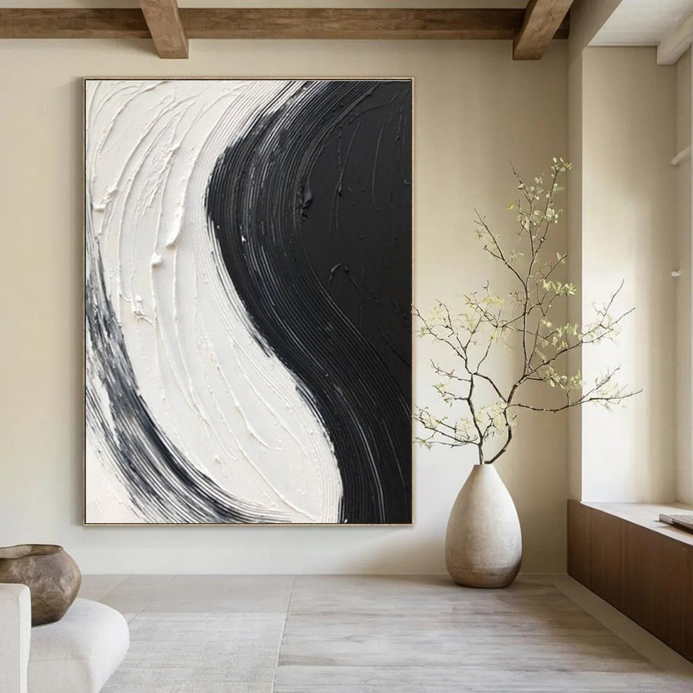 Black and White Swirl - textured Abstract Painting ADGE376