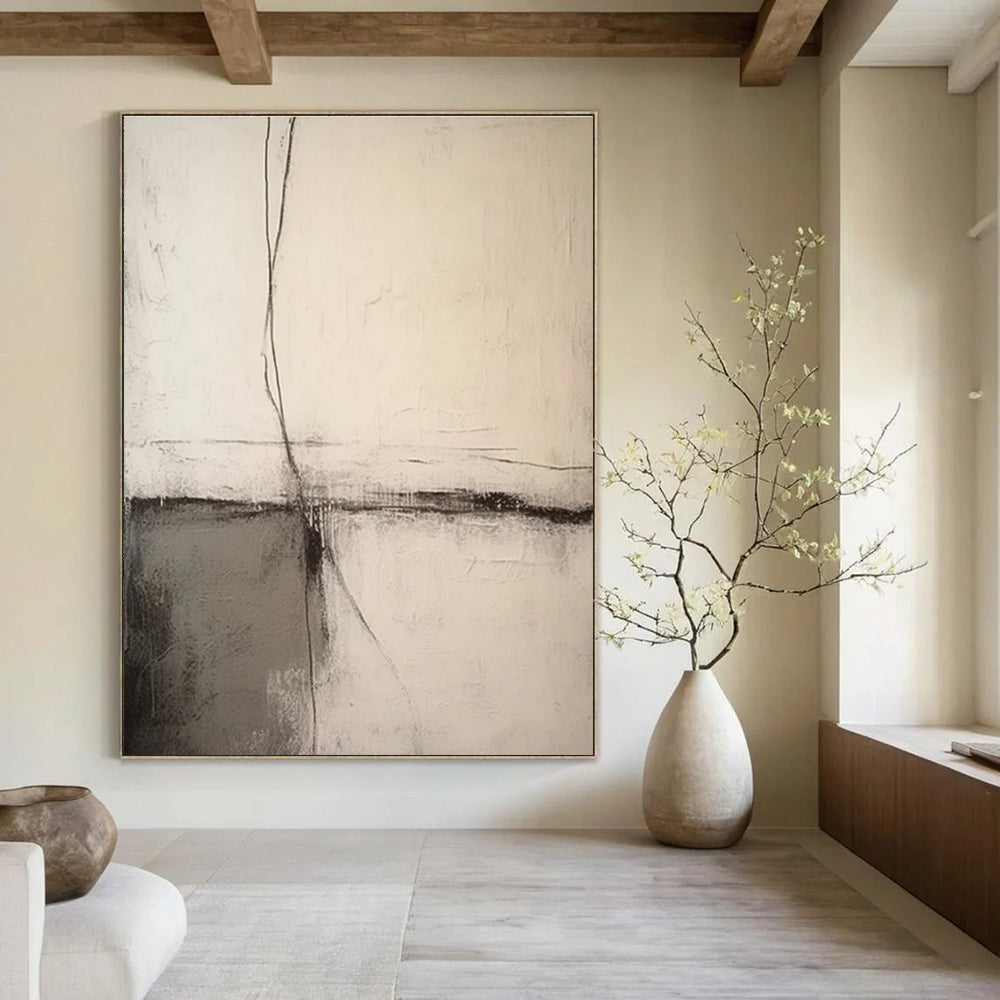 Black and White Minimalist Line Abstract Painting ADGE370