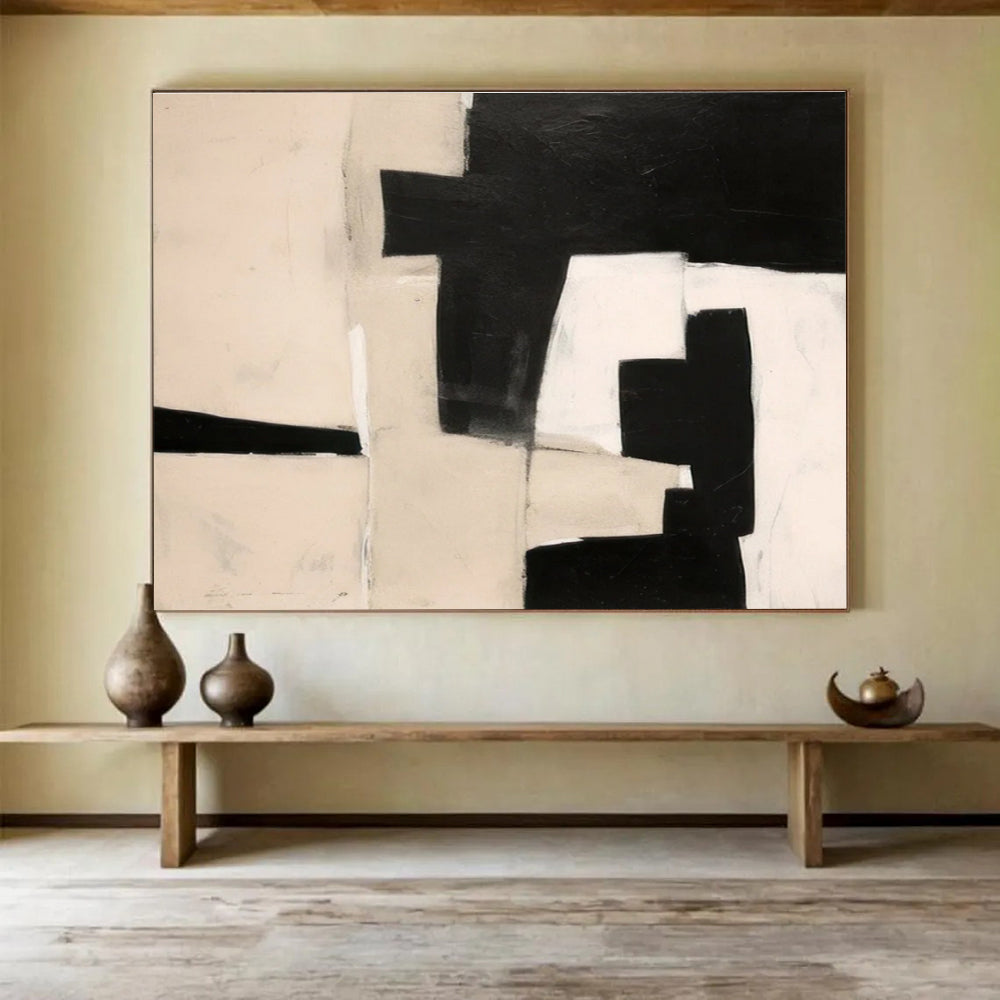 Black White Beige Geometric Abstract Painting THY070