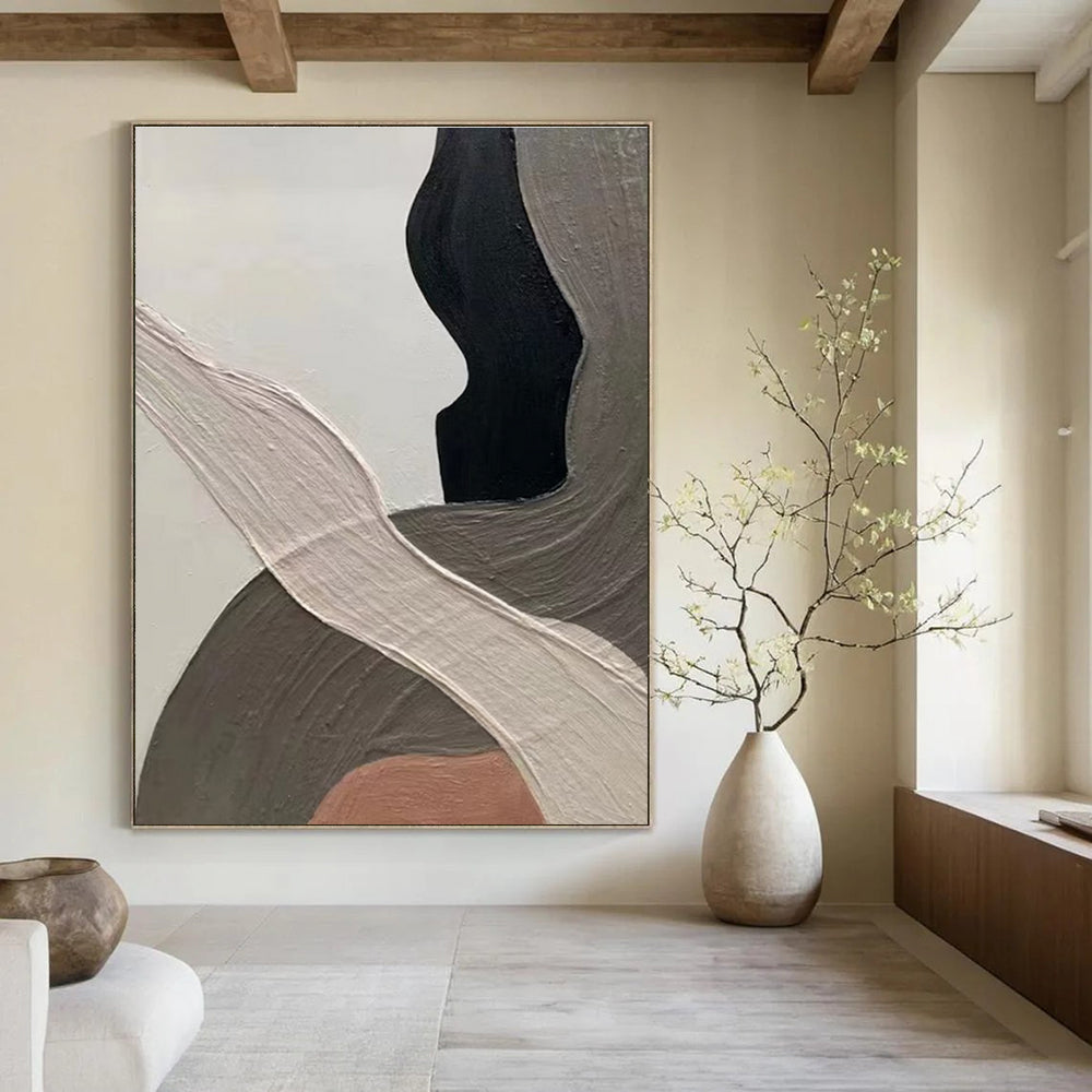 Close - up of Neutral Abstract Painting with Intricate Curves ADGE523