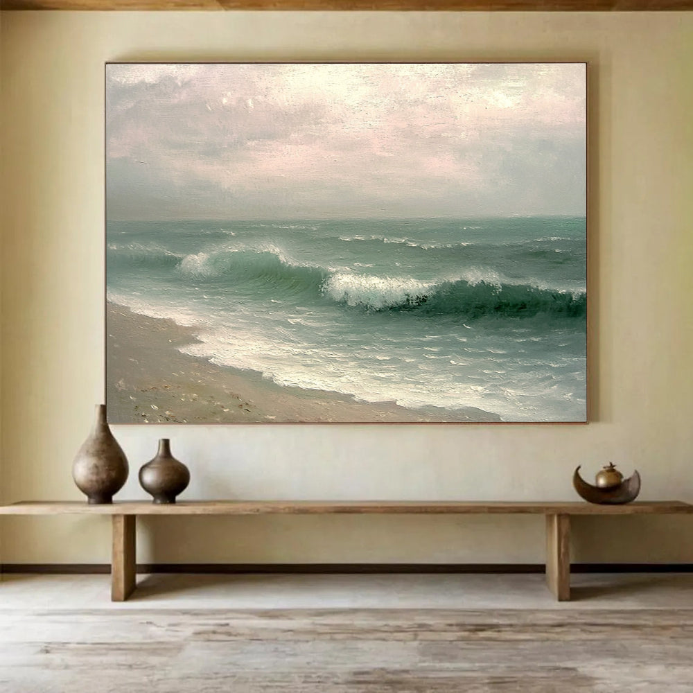 Realistic Sea Waves Abstract Painting with Soft Sky DYP156