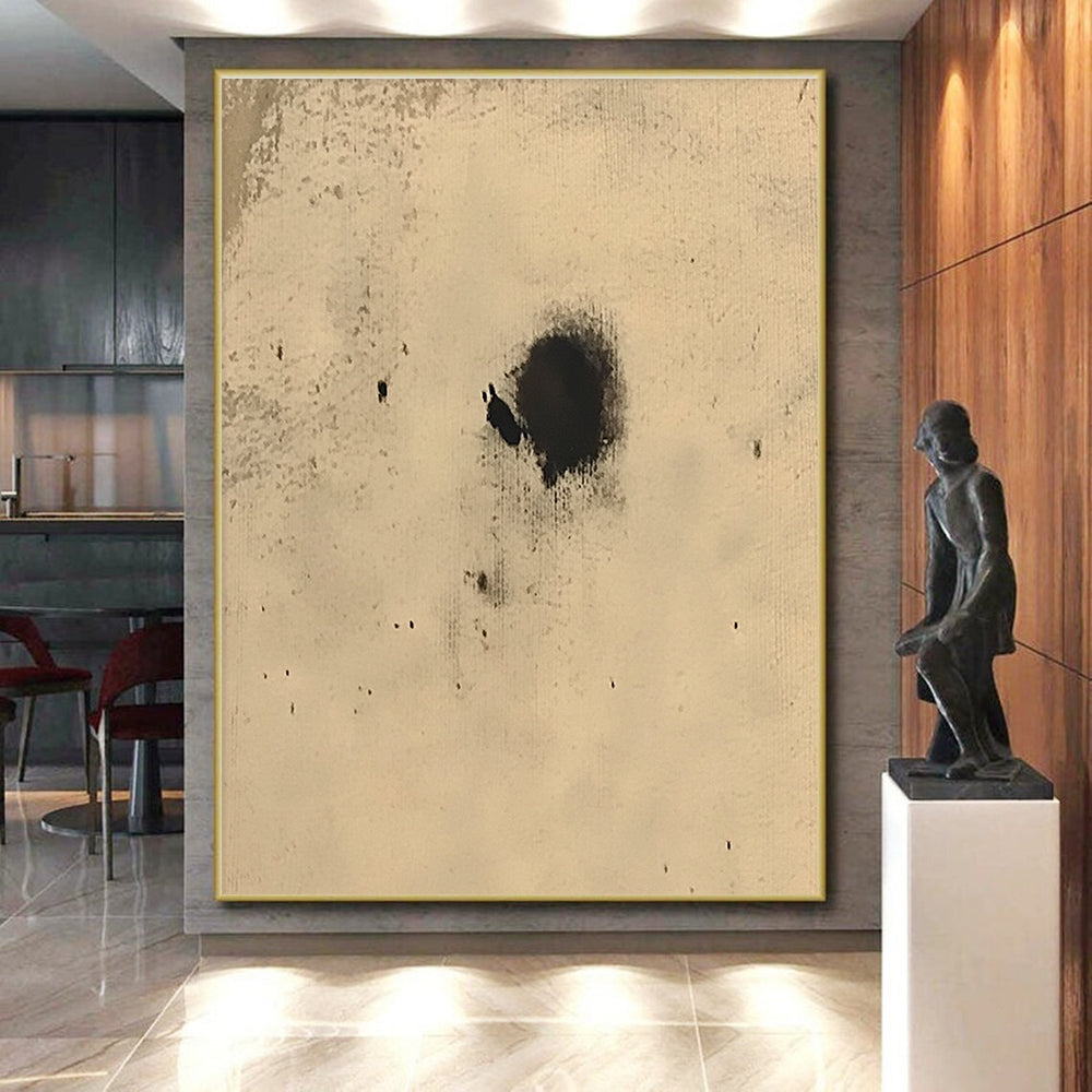 Black Spots on Beige Abstract Painting with Random Textures GER018