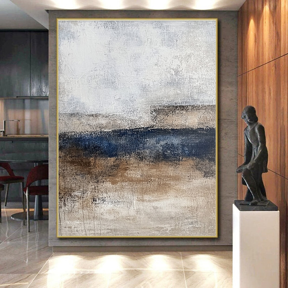 Neutral Tones Abstract Painting with Gray Beige and Blue GER340