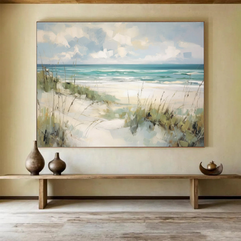Beach Scene Abstract Painting with Bright, Coastal Serenity THY401
