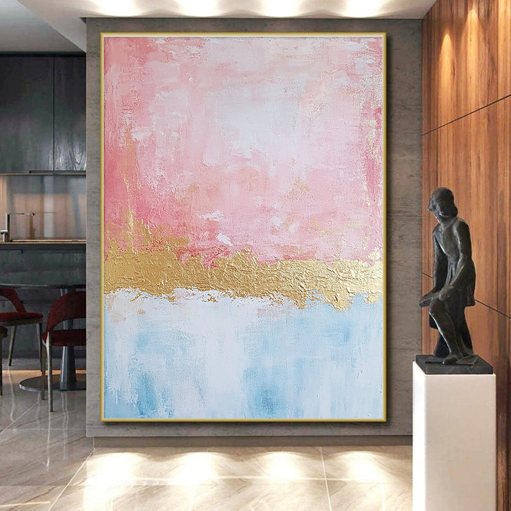 Pink Gold Abstract Painting with Delicate Layers GER726