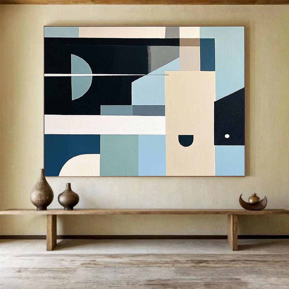 Geometric Blue and Beige Abstract Painting DYP103