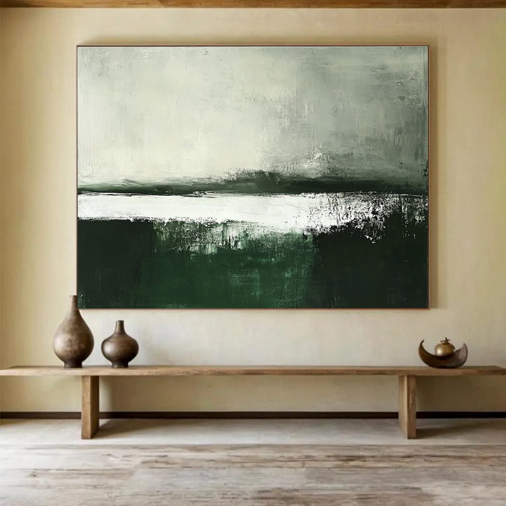 Green Gray and White Abstract Landscape Painting with Subtle Textures DYP215