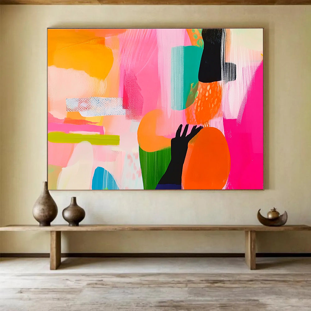 Pink and Colorful Abstract Painting with Playful Shapes DYP458