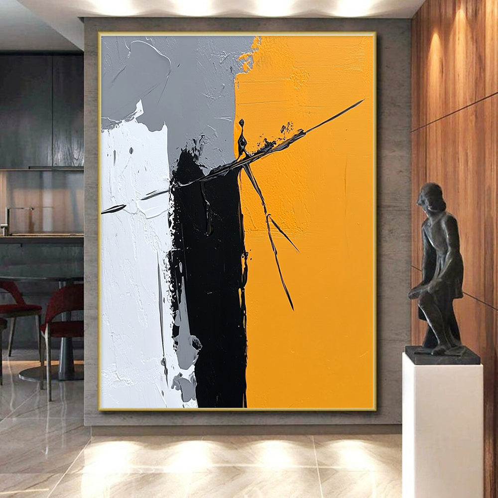 Gray Yellow Dynamic Lines Abstract Painting GER831