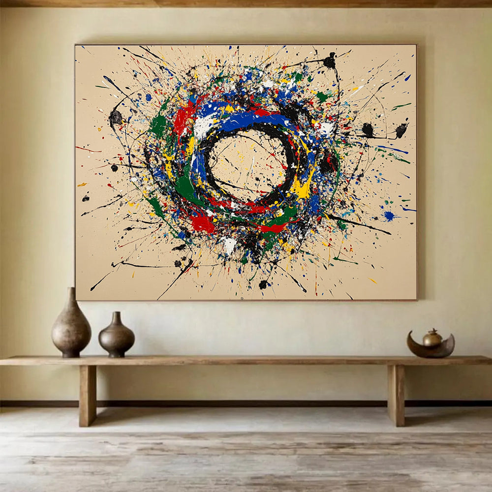 Color Splash Circle Abstract Painting with Dynamic Splatters DYP489