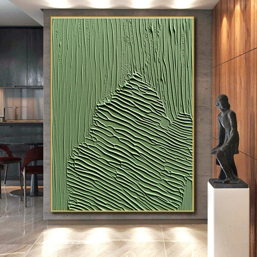 Green Textured Abstract Painting with Wavy Patterns GER062