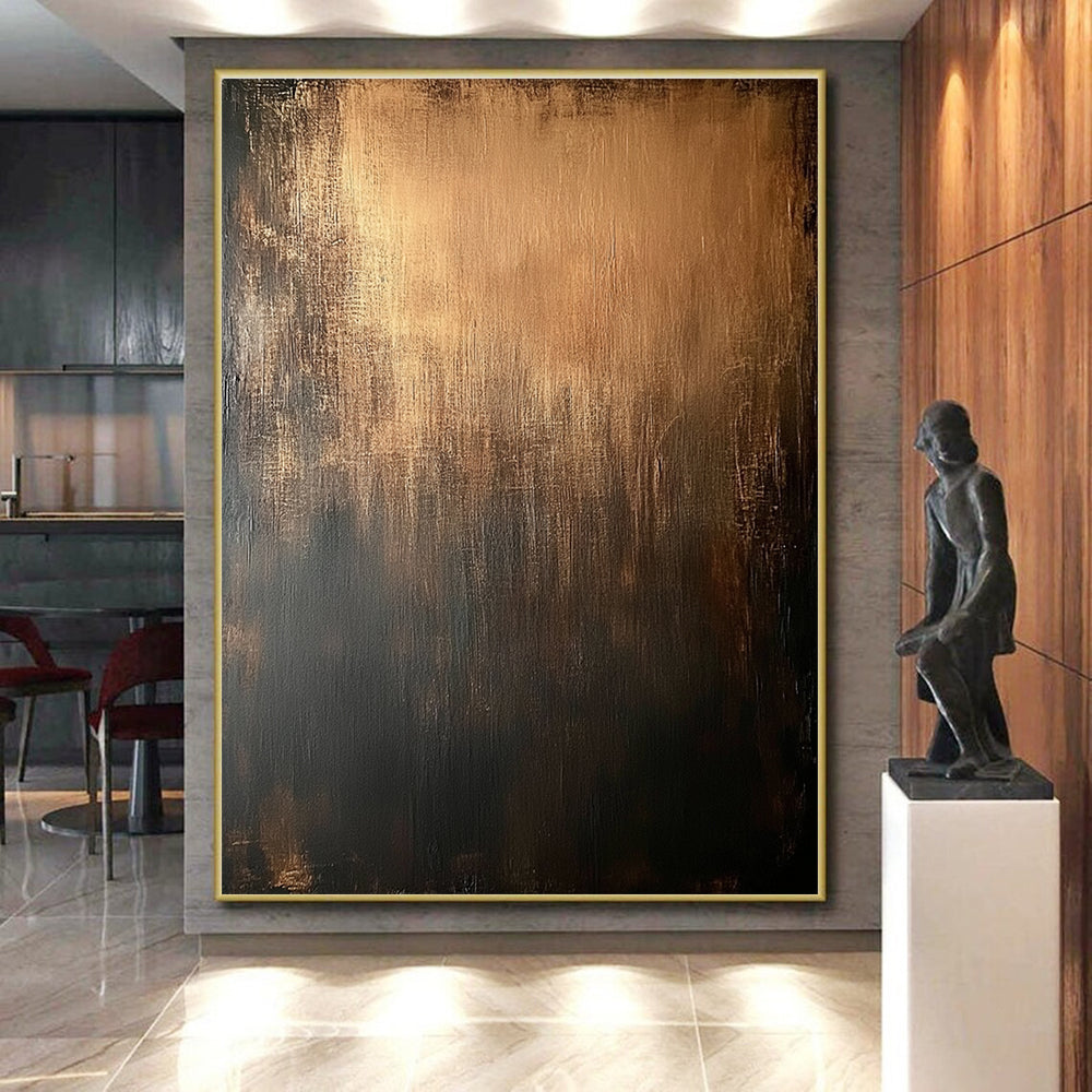 Bronze and Black Abstract Painting with Gradient Textures GER118