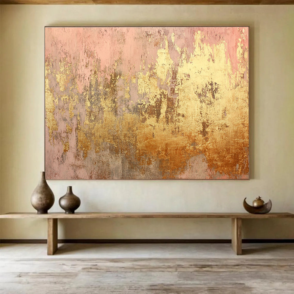 Pink and Gold Textured Abstract Painting DYP071