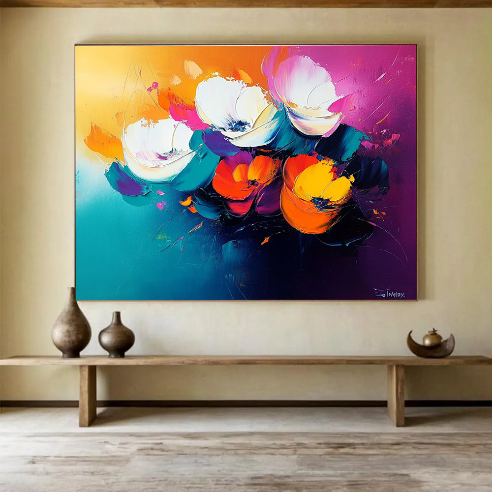 Vibrant Flower Bouquet Abstract Painting with Bold Colors DYP478