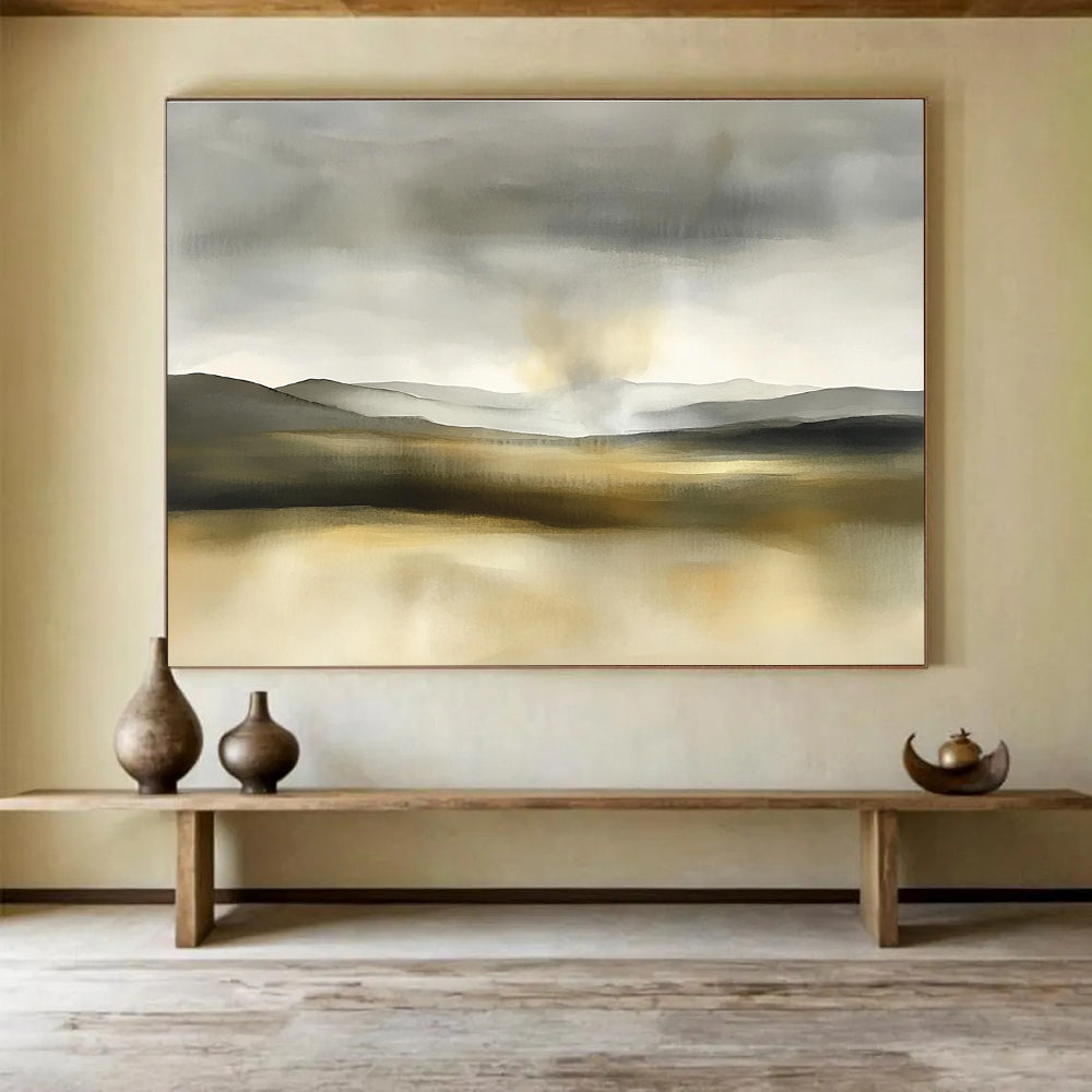Monochromatic Mountain Landscape Abstract Painting with Grays and Browns DYP235