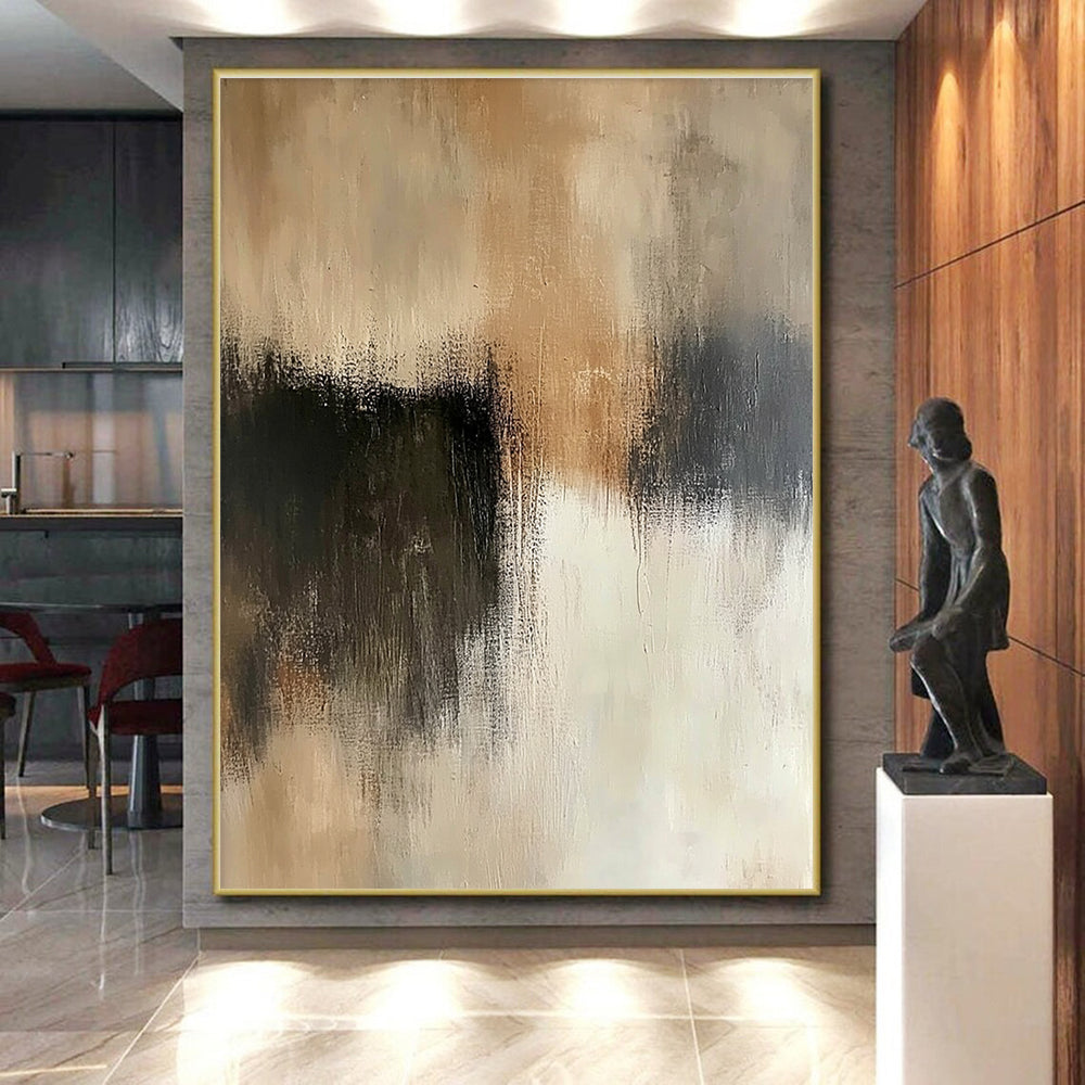 Beige and Black Abstract Painting with Subtle Contrasts GER545