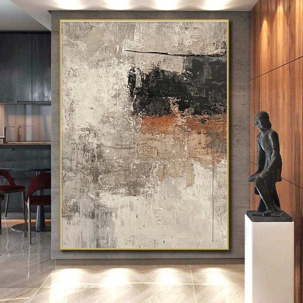 Gray Textured Abstract Painting with Layered Depths GER155