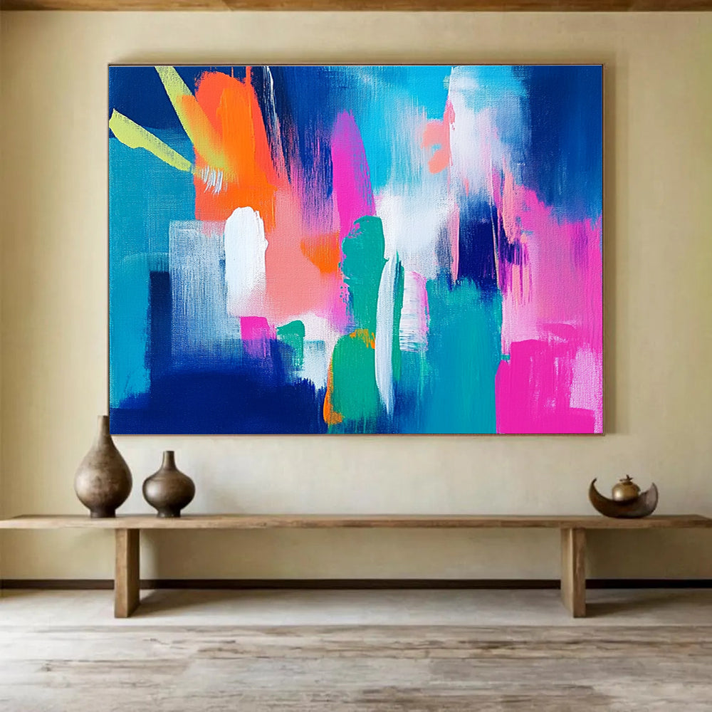Bright Color Block Abstract Painting with Blue Background DYP153