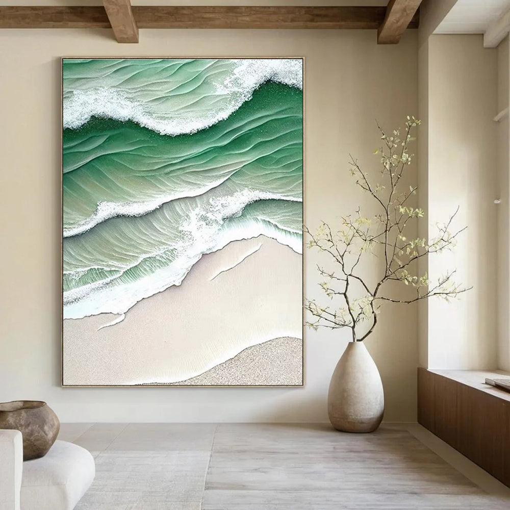 Green and White Wave Beach Abstract Painting ADGE290