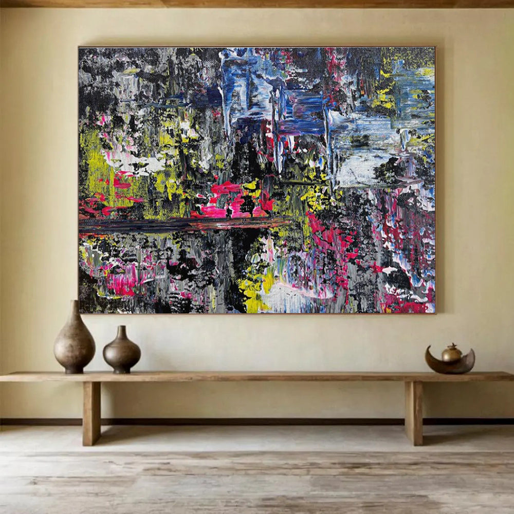Dark Colorful Abstract Painting with Neon - Like Pops THY338