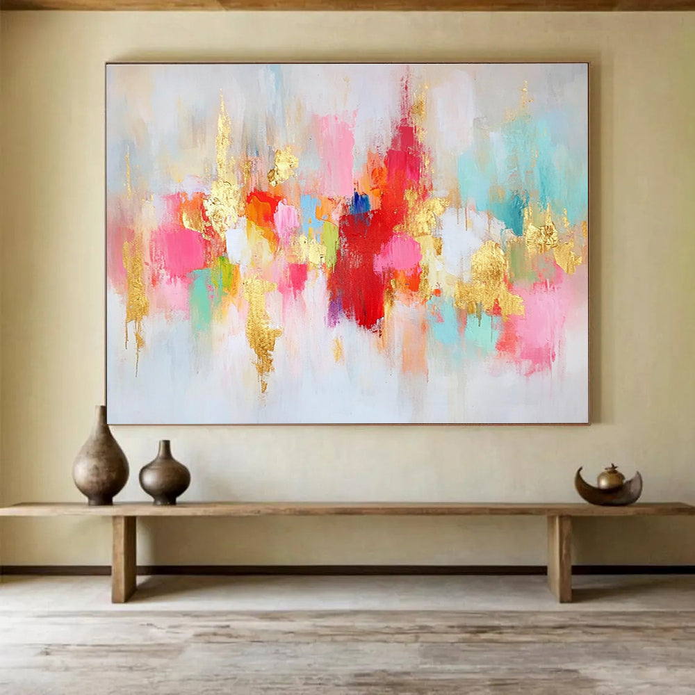 Gold Accented Colorful Abstract Painting with Sparkling Details DYP423