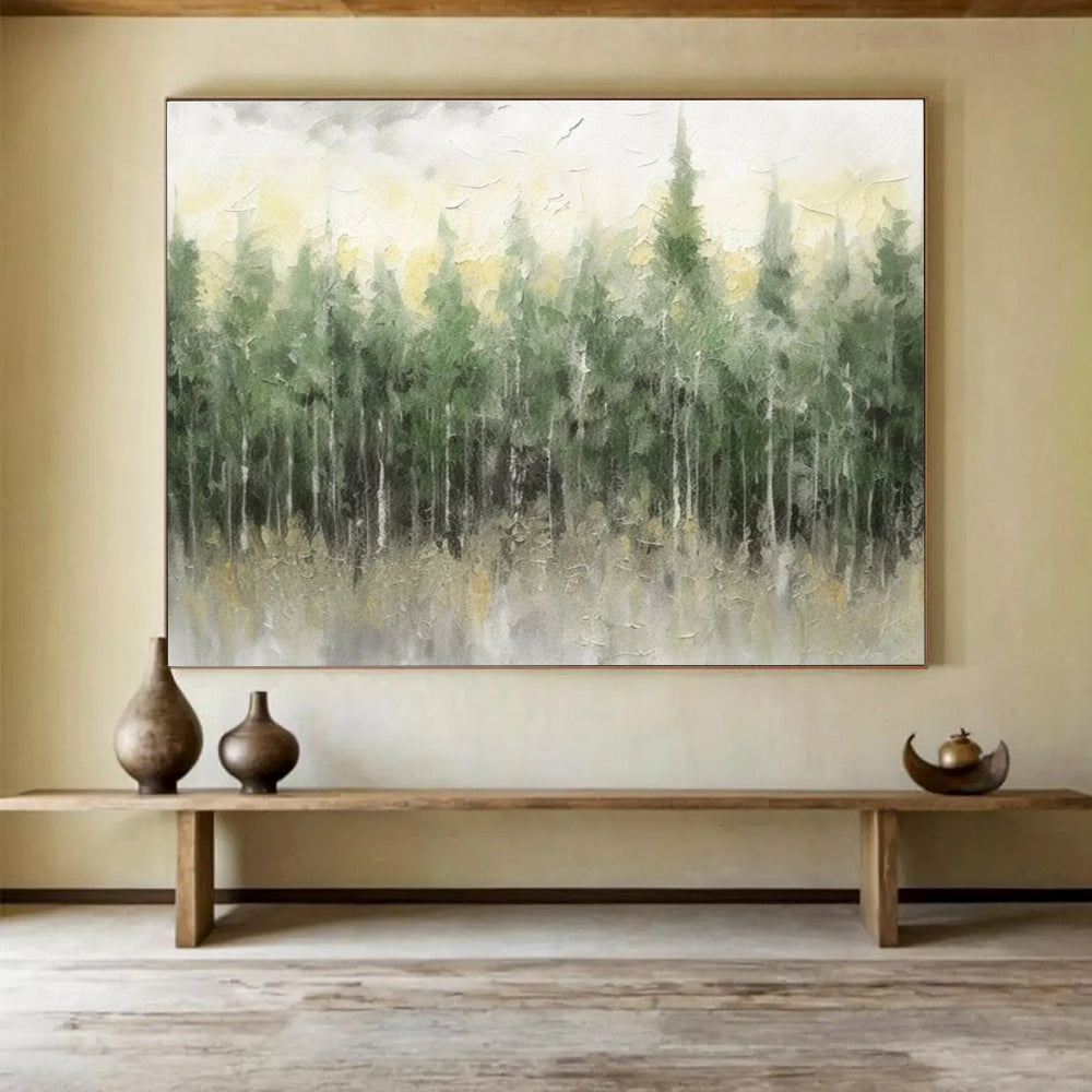 Green Grey Forest Mist Abstract Painting THY064