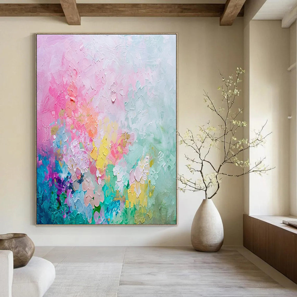 Colorful Textured Abstract Painting with Pink and Pastel Tones ADGE070