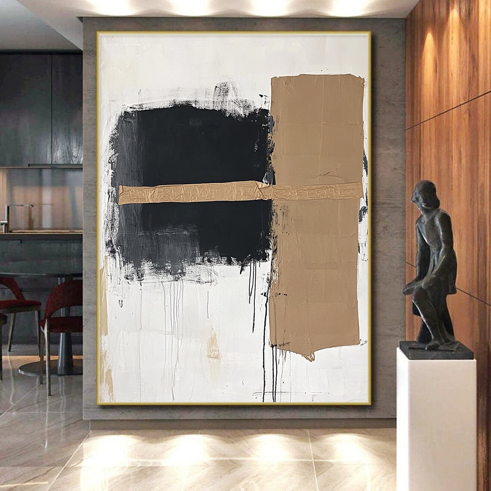 Black Beige Minimalist Collage Abstract Painting GER821