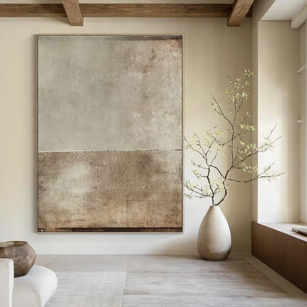 Light and Dark Brown Abstract Painting with Subtle Divide ADGE513