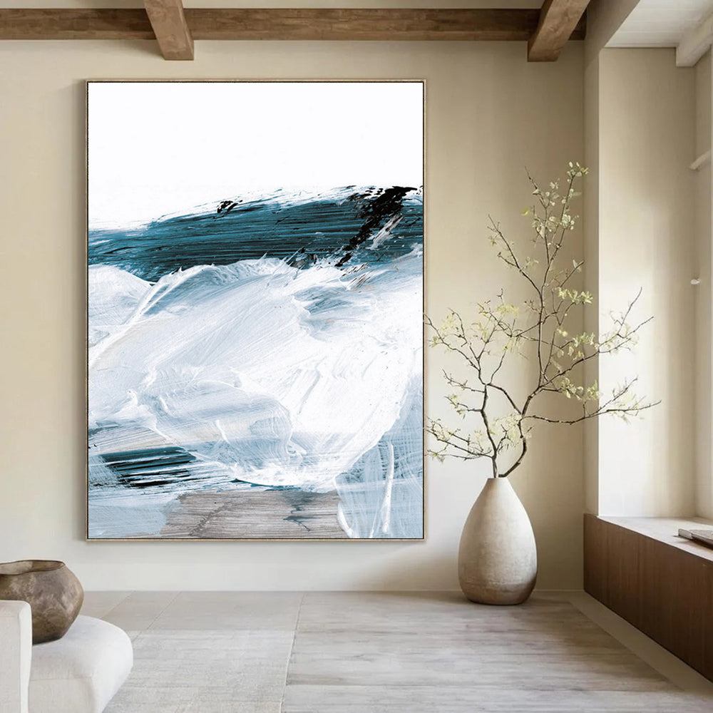 Coastal Abstract with Blue and White Brushstrokes Painting ADGE219