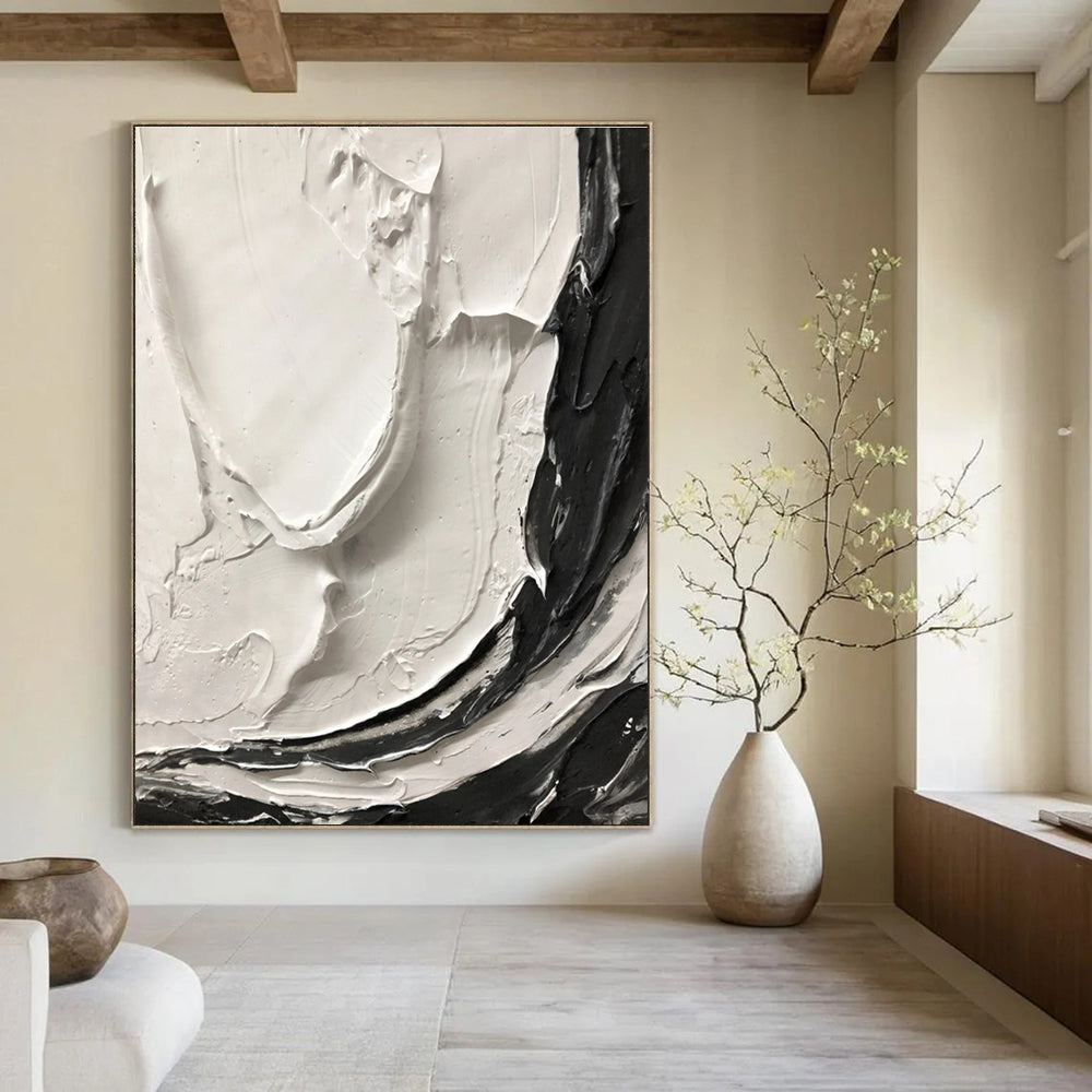 Black and White Expressive Swirl Textured Abstract Painting ADGE387
